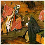 Bosch: The Temptations of St. Antony (right panel): St. Antony and Devil